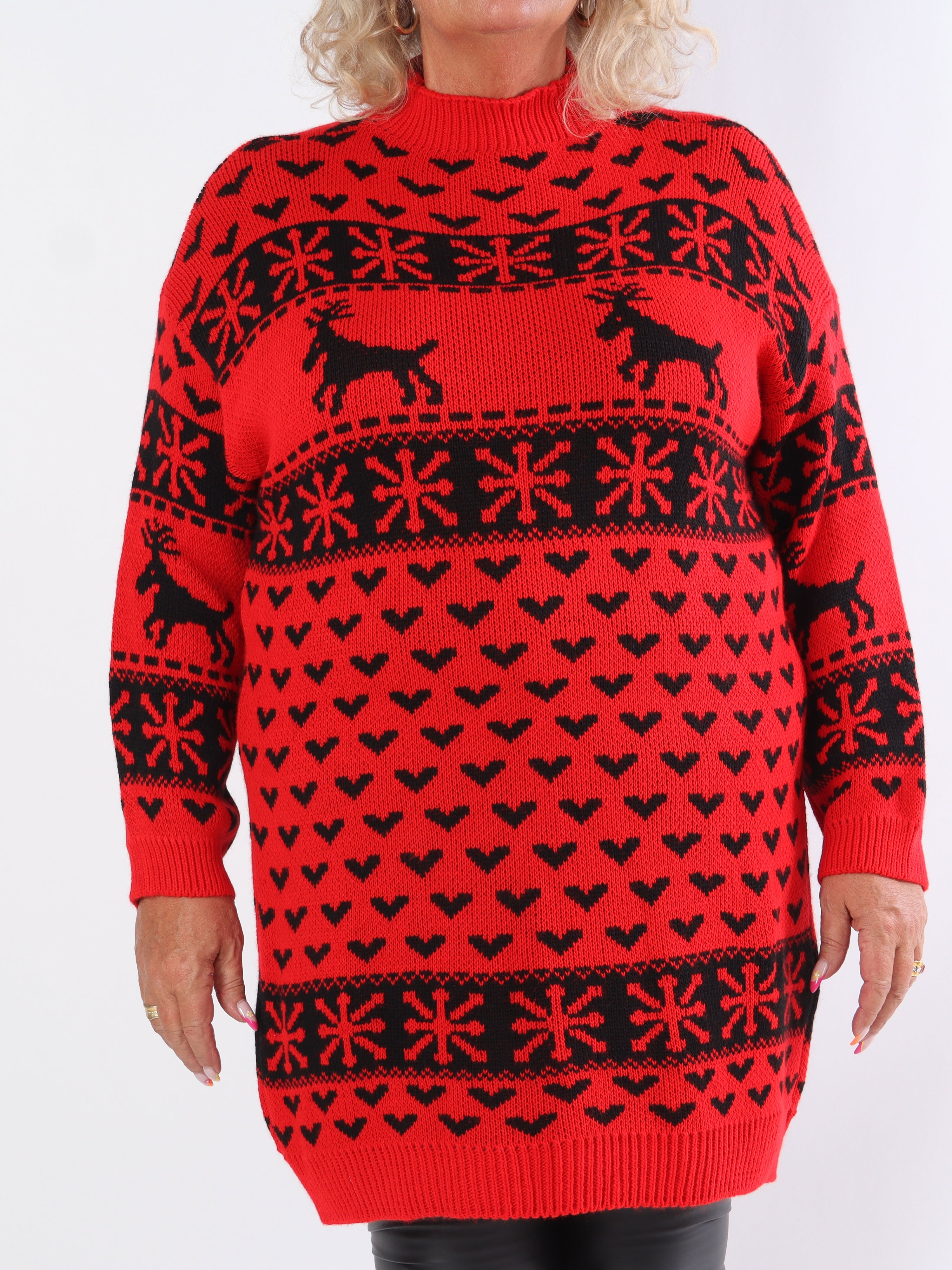 Rudolf - Söt stickad klänning i plusstorlek med julmotiv